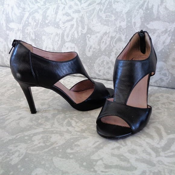 Le Chateau Sexy Black Leather Moda Reflex Heels - Picture 1 of 9